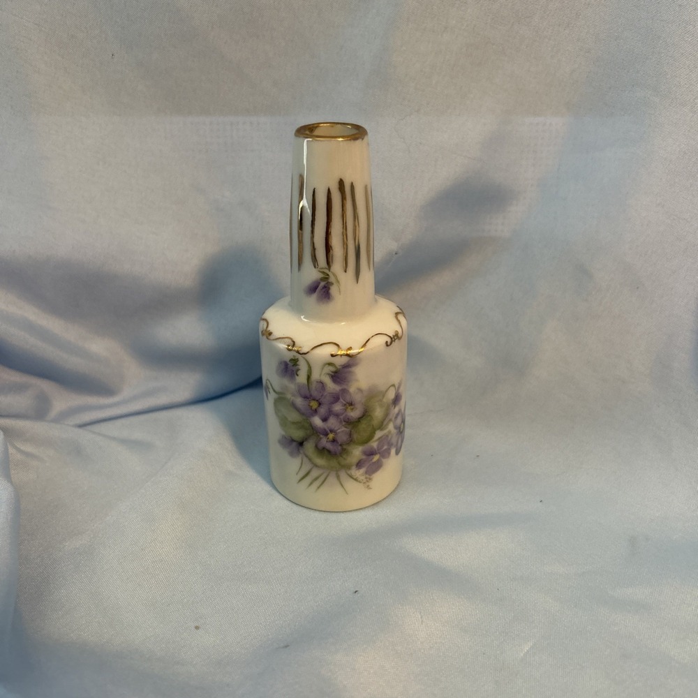 Vintage 70's Hand Painted Bud Vase Studio Art Iris Flowers Purple Pansies